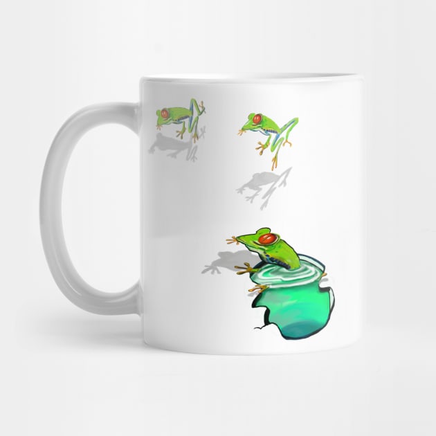 Green Red eyed tree frogs in 3d -  optical illusion rain forest science fiction gift Lizard dragon zoology by Artonmytee